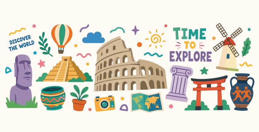 World travel monuments and landmarks collection.