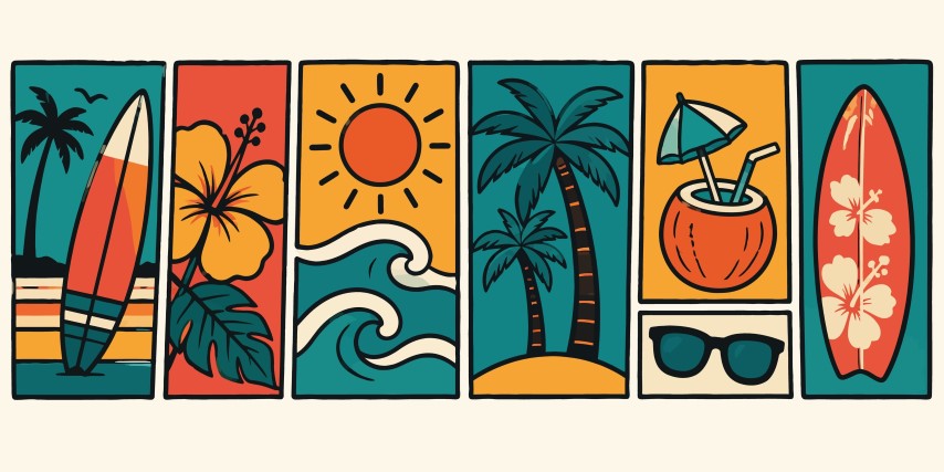 Summer vacation icons collection set.
