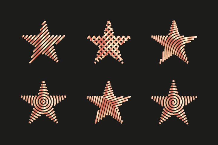  Realistic bronze stars vector set.