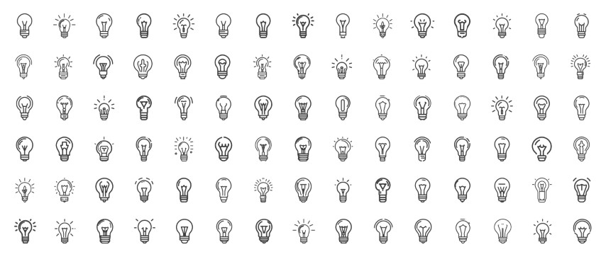 Pack of light bulb icons on the white background.