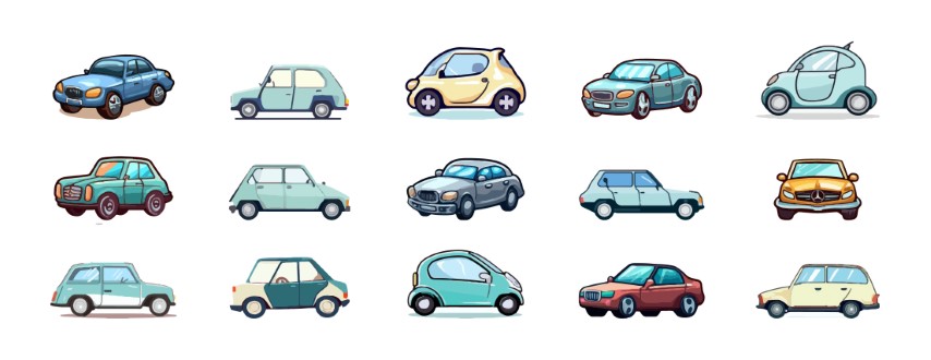 Big set of isolated car vector colored icons.