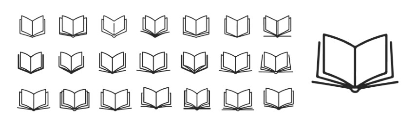 Book icons collection. Textbook icons. Various Books Icon Set. Isolated on white background. Literature book icons set.