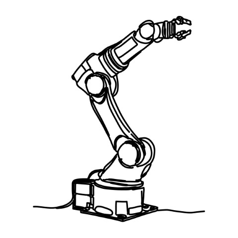 The robotic arm, which stands out in minimalist style, is drawn with a single continuous line. An outline style drawing of a fashionable mechanical robot.