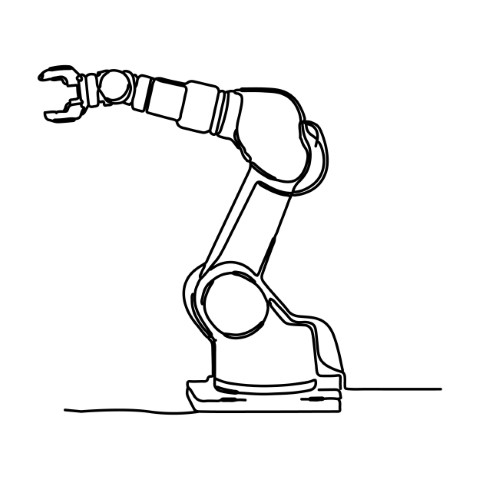 Minimalist style, robotic arm is drawn with a single continuous line in line art isolated on a white background.