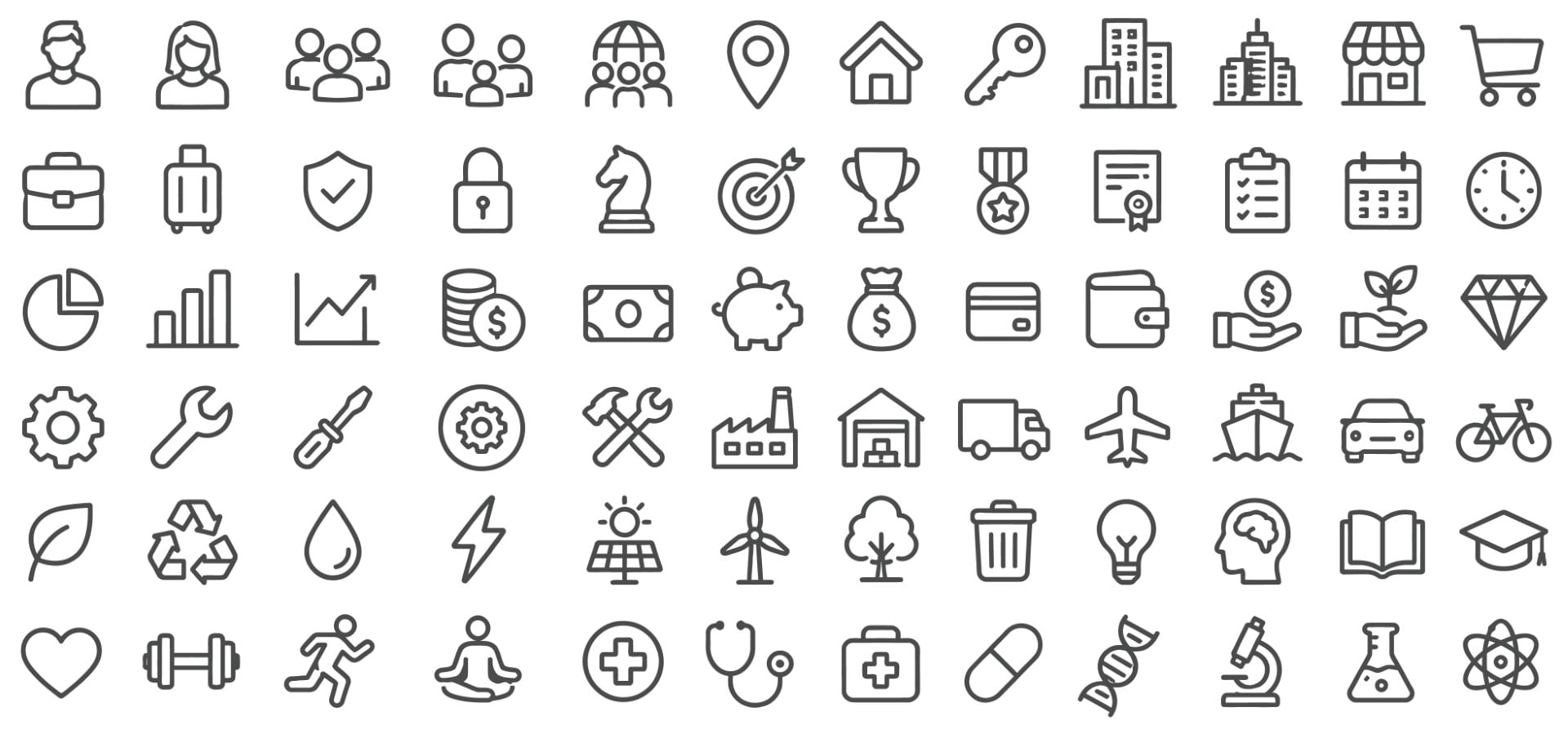 Business management finance industry and health icon web vector collection.