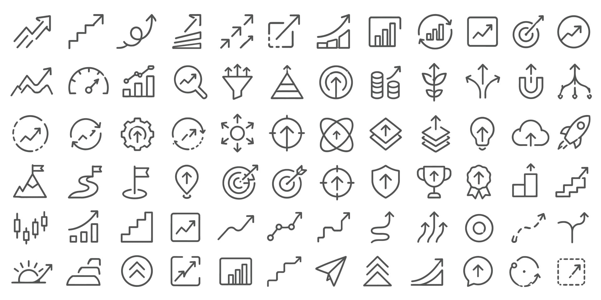 Financial growth business progress market success and arrows icons set collection.