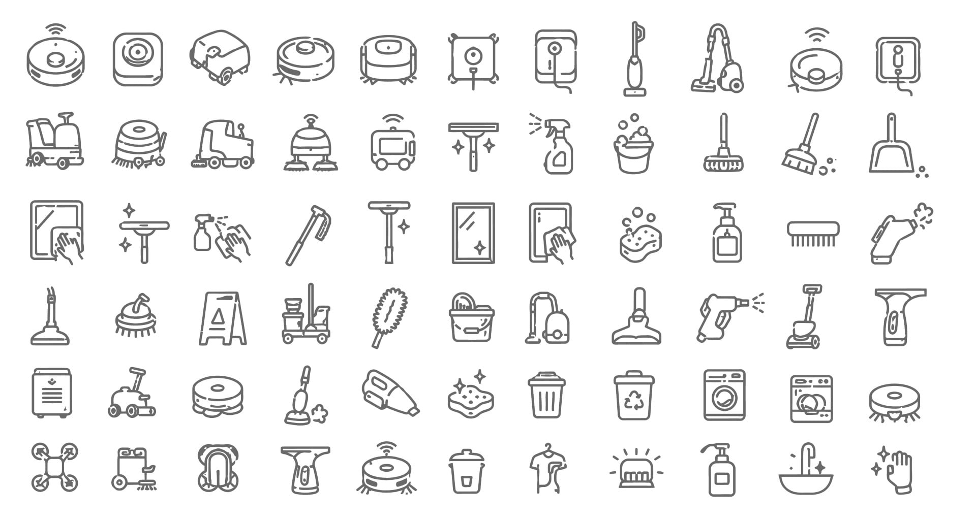 Domestic cleaning equipment household chores and smart appliances icon collection.