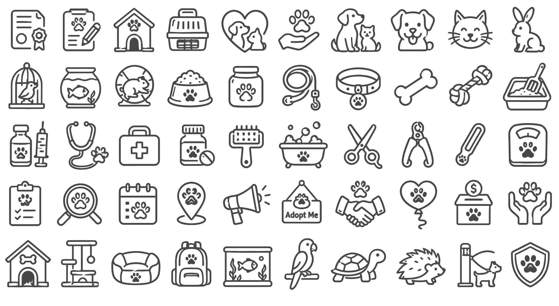 Domestic animals veterinary medicine treatment and care accessories in an icon collection.