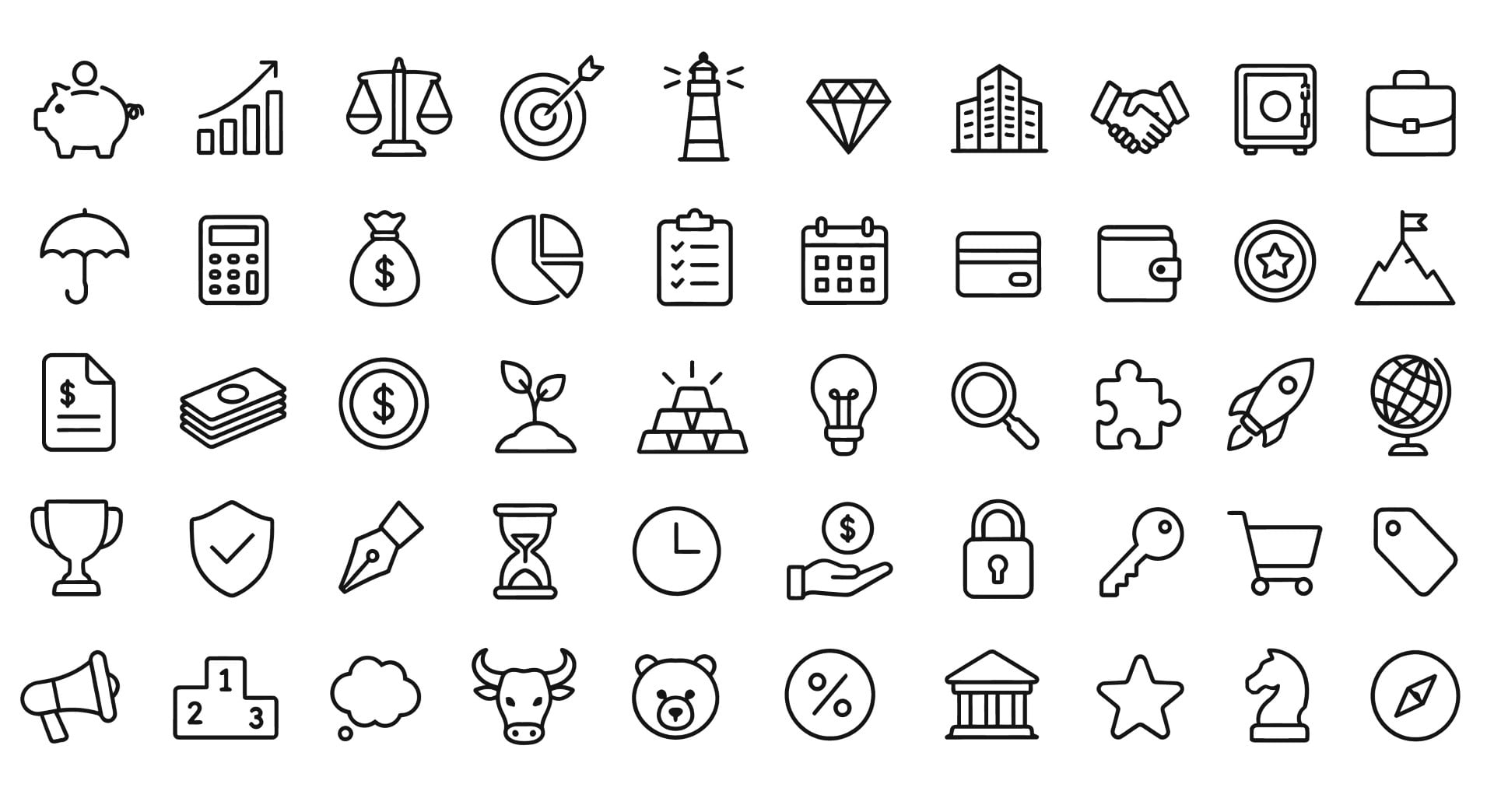 Business finance and banking outline icon collection.
