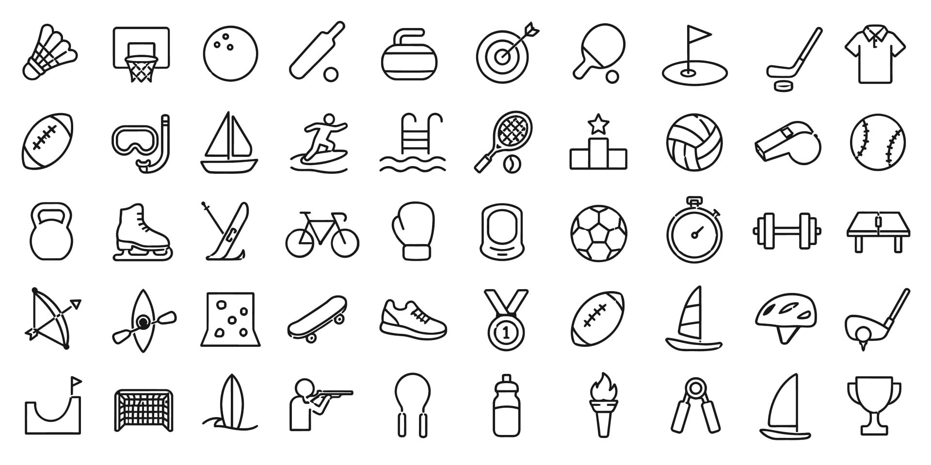 Sports and active recreation outline icon set collection.