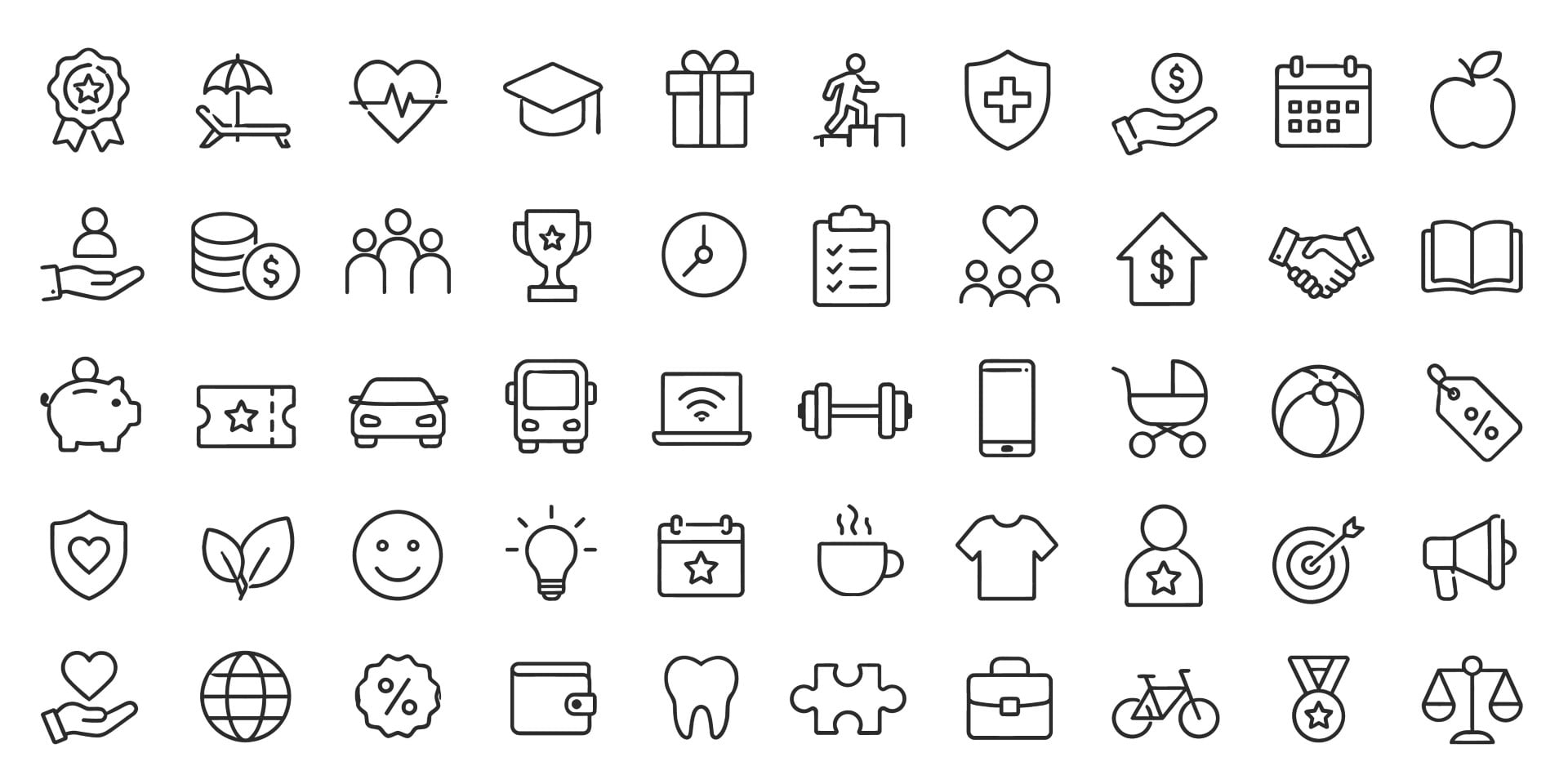 Healthy lifestyle and wellness outline icon collection.