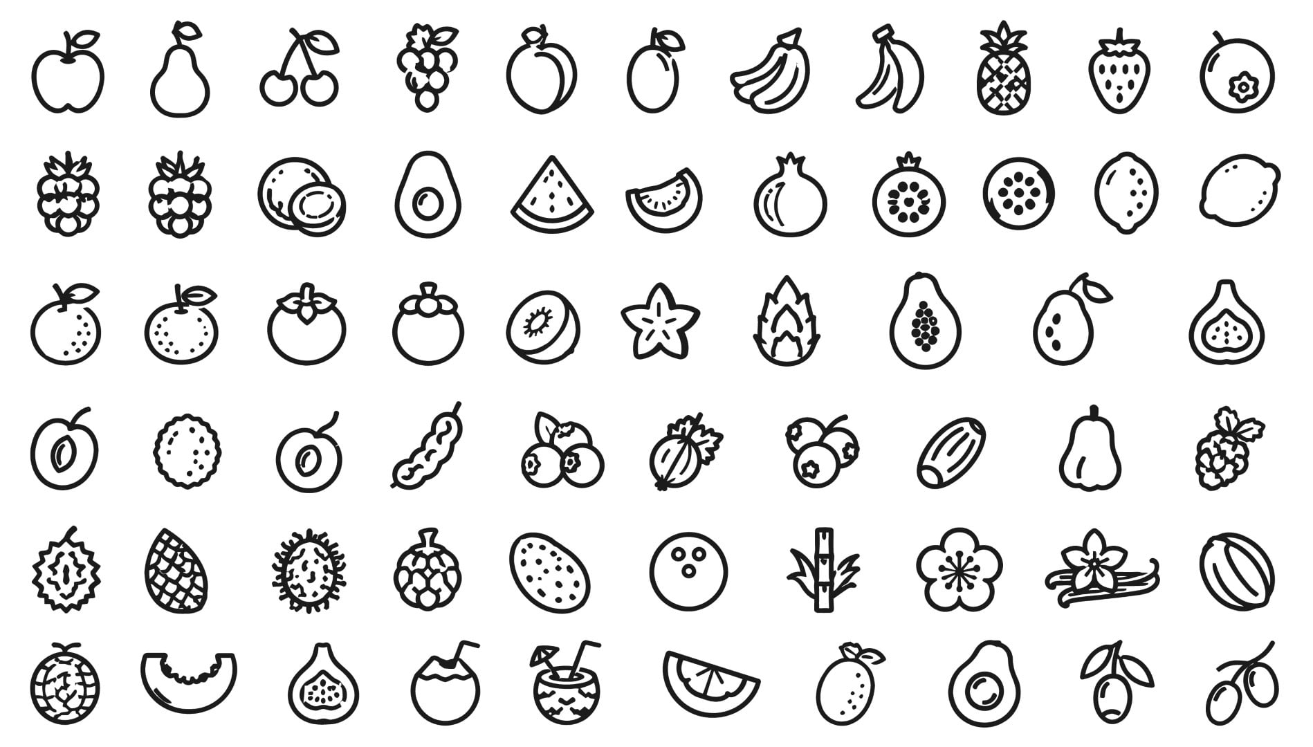Fresh natural organic fruits flat icon collection.