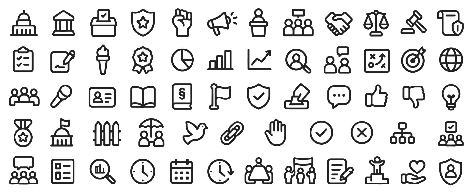 Politics government voting and democracy icons set collection.