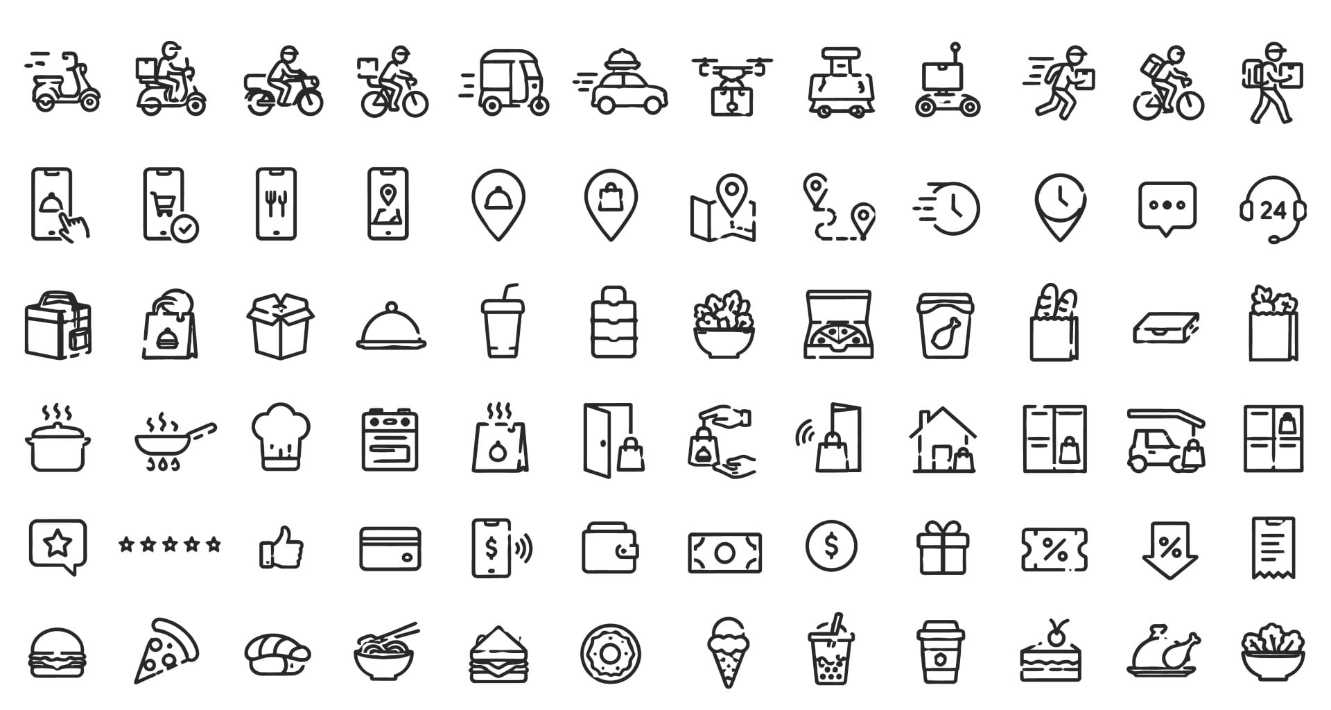 Online food express delivery courier tracking and restaurant service icon set collection.