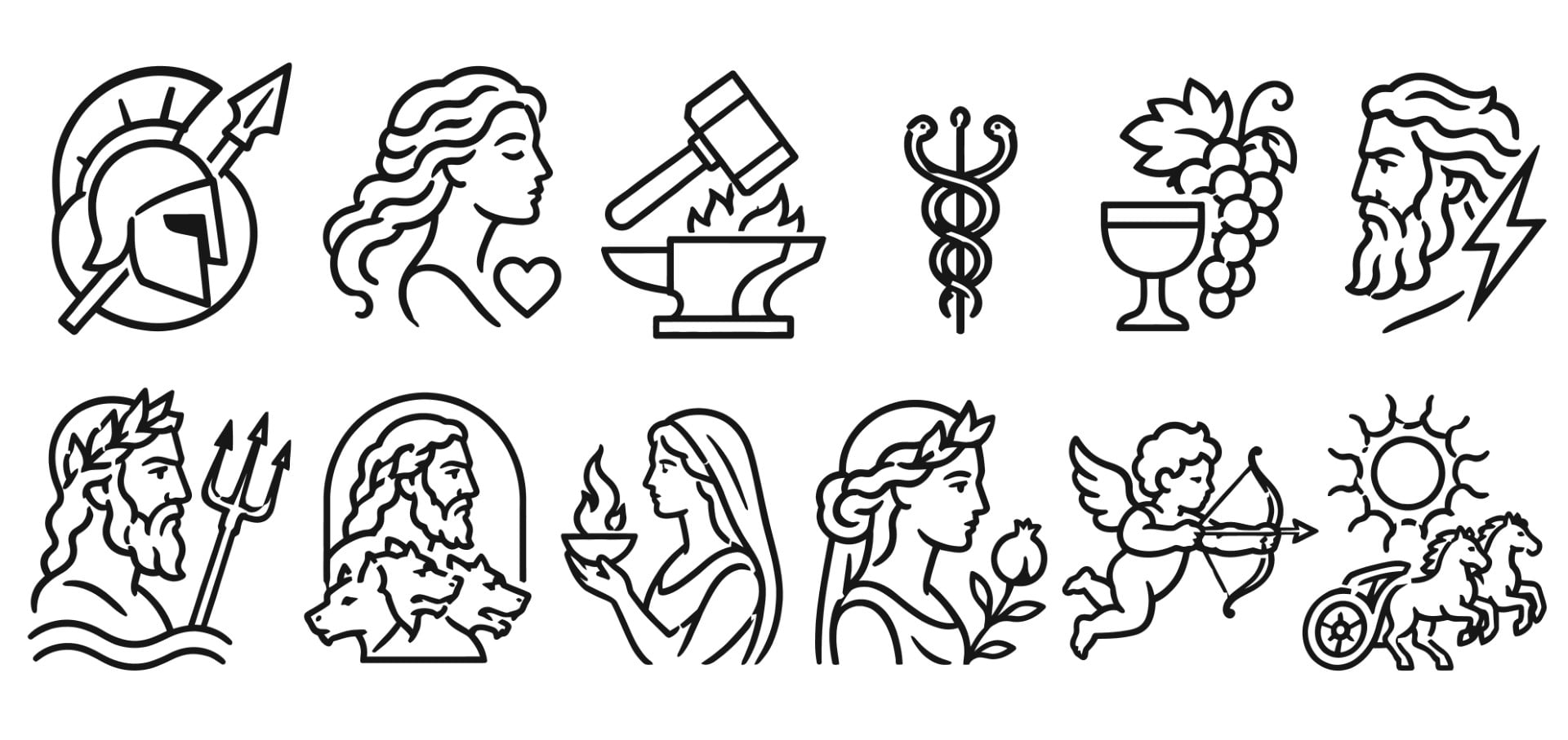 Ancient Greek gods and mythological characters icon collection.