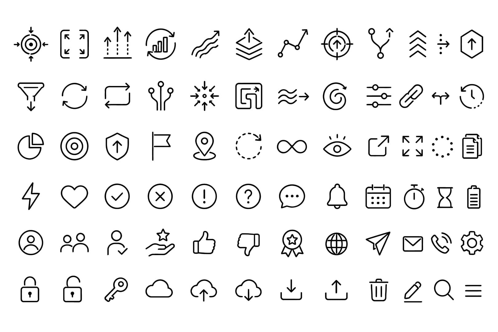 General UI Navigation and App Interface Outline Icon Web Vector Collection.