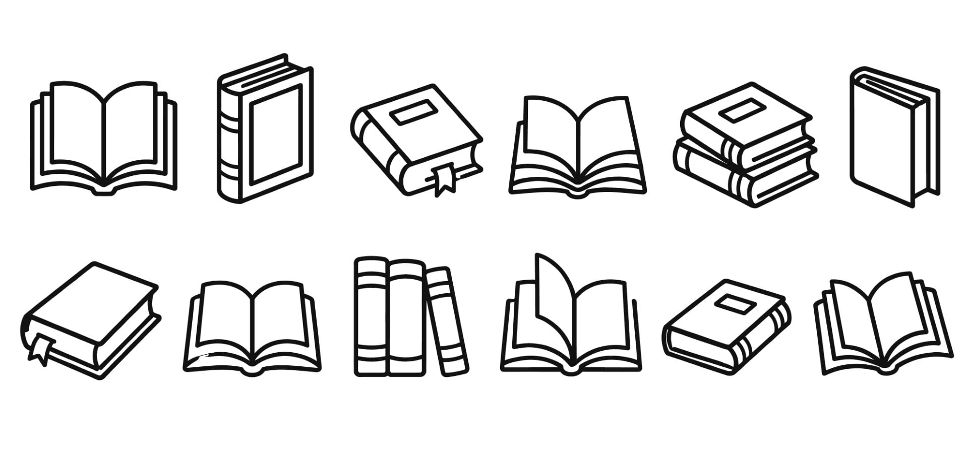 Open and closed hardcover books icon web vector collection.