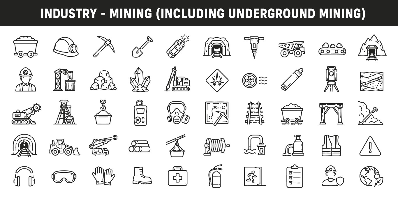 Industry mining and underground extraction icon web vector collection.