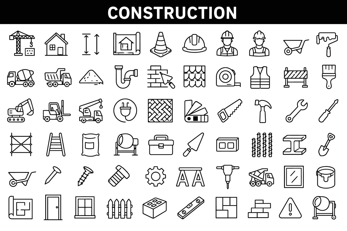 Construction tools and building equipment icon set.
