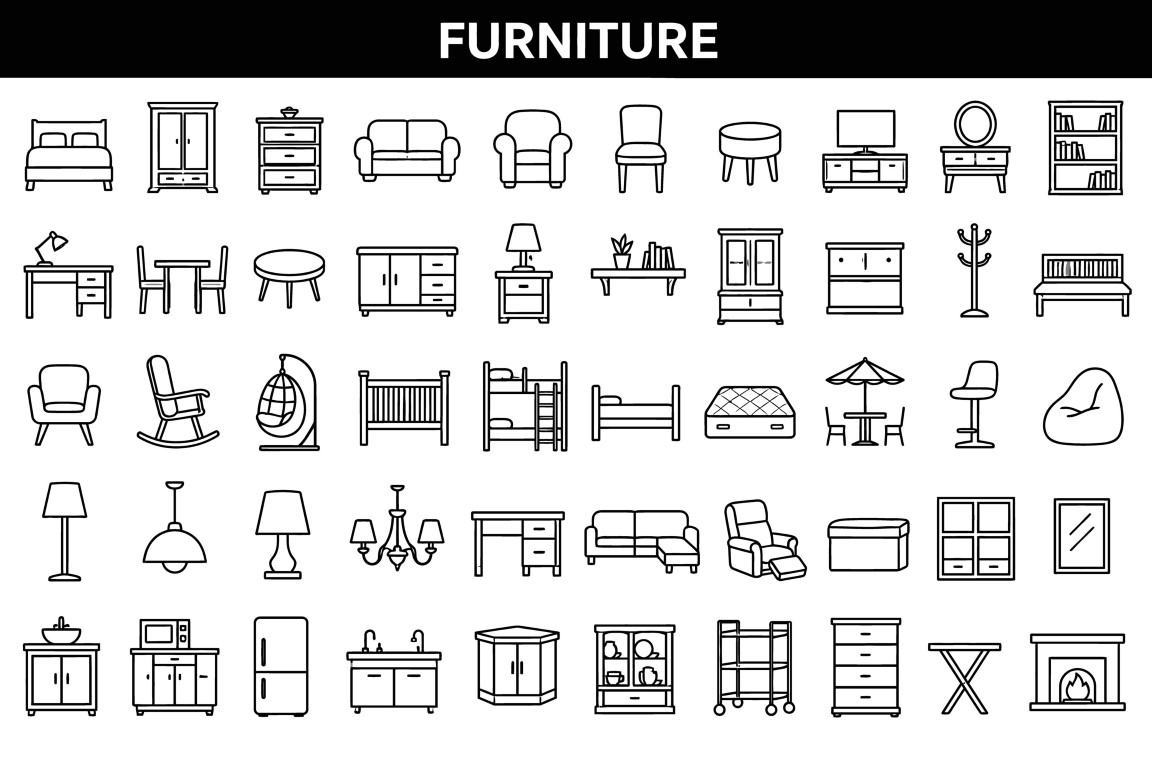 Furniture and home furnishings icon set.
