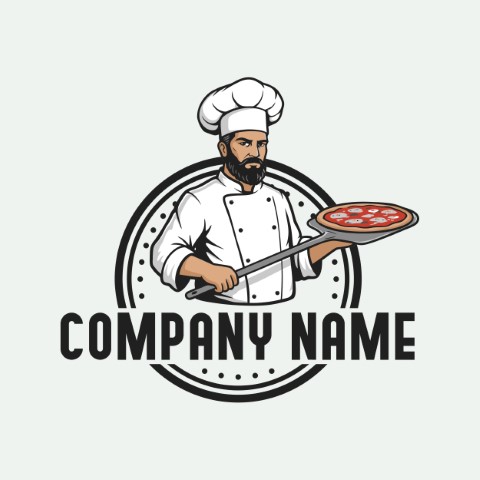 Pizza logo. It is a visual design suitable for fast food delivery companies. Editable logo template.