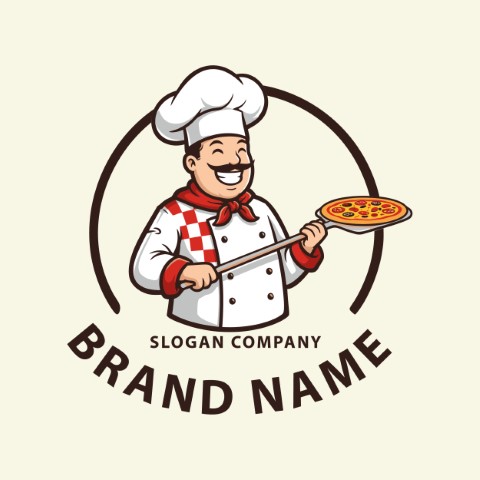 Pizza logo. A special design for pizza shops that provide delivery service. Editable logo template.