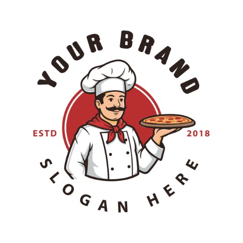 Pizza logo. Suitable for businesses that offer catering services related to pizza. Editable logo template.