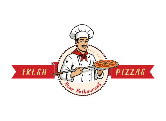 Pizza logo. A stylish logo design that can be used for pizzerias and catering services. Editable logo template.