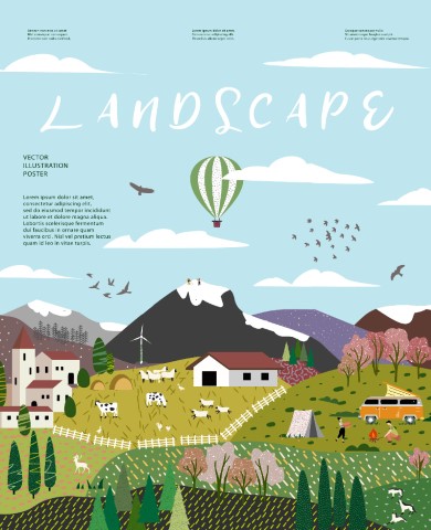 Beautiful countryside, nature and landscape. Vector illustration.