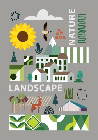 Nature, landscape and garden, contemporary artistic poster.