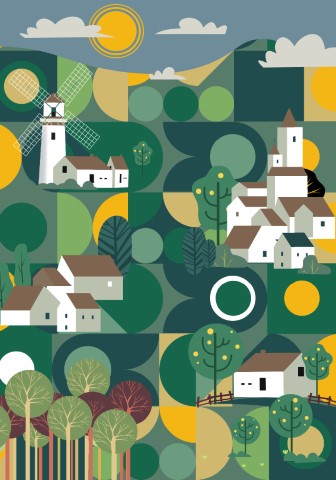 Nature, landscape and garden, contemporary artistic poster.