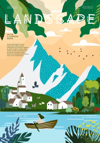 Nature and landscape, contemporary artistic poster.