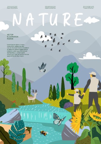 Nature and landscape, contemporary artistic poster.