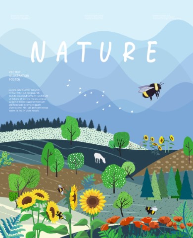 Nature and landscape, contemporary artistic poster.