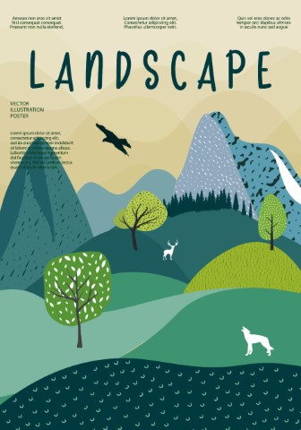 Landscape design. Fields, animals and complementary elements of nature.
