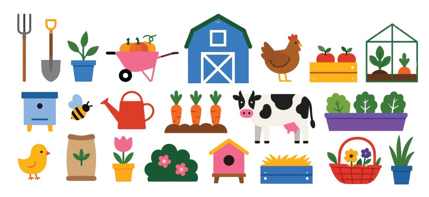 Agriculture and organic farming icons collection.