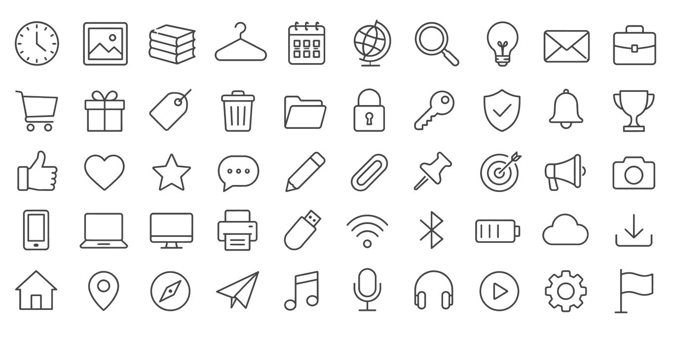 General purpose business and communication symbols icon set.