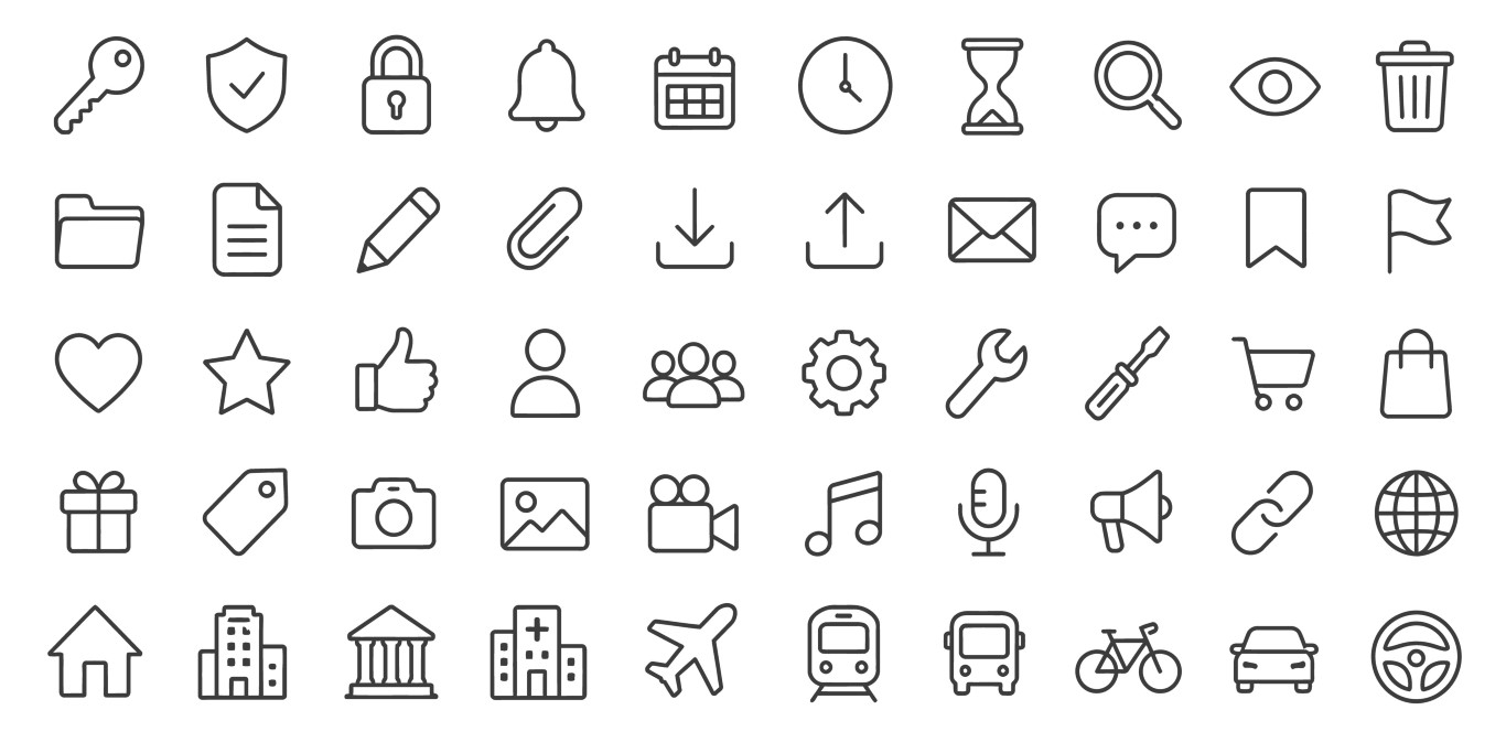 Security and general utility symbols web vector icon collection.