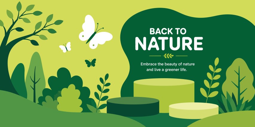 Eco-friendly nature themed background with podium for product display.