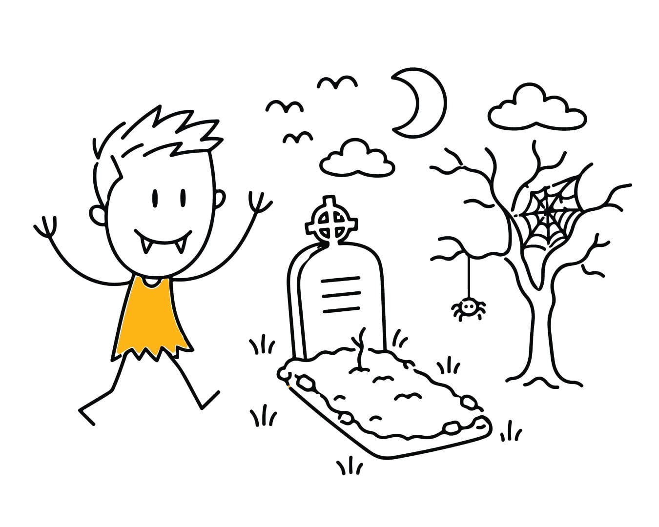Fearful man running away from a ghost in a spooky graveyard.