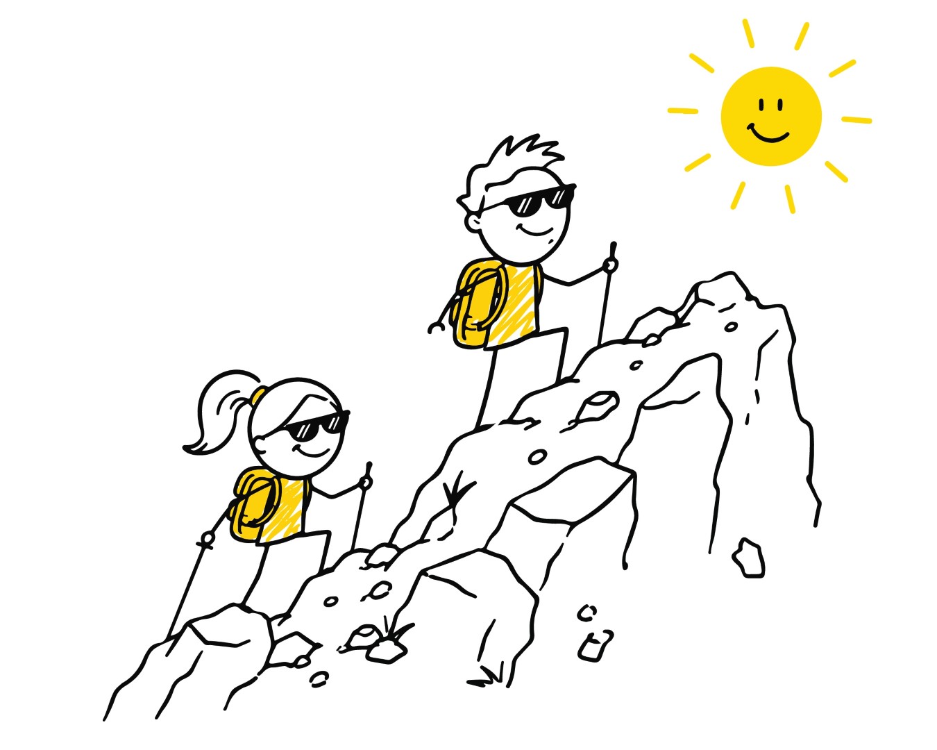 Determined hikers climbing up a steep mountain path towards the summit.