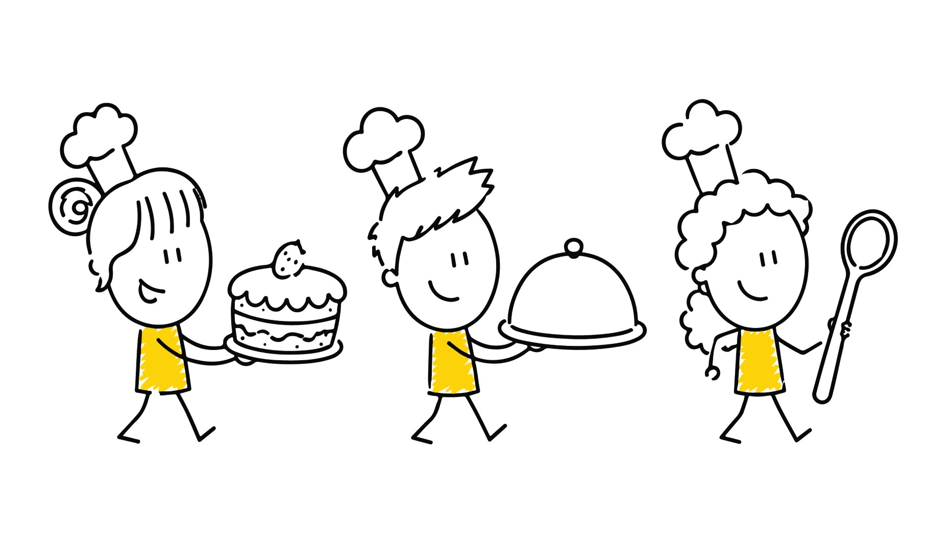 Group of professional chefs serving food and cakes.