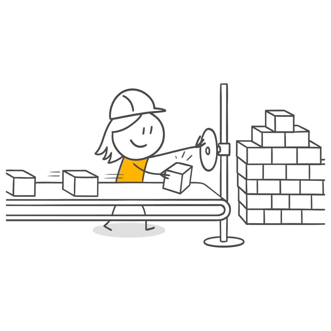 The Employee On The Factory Production Line Is Meticulously Performing The Box Stacking Operation.
