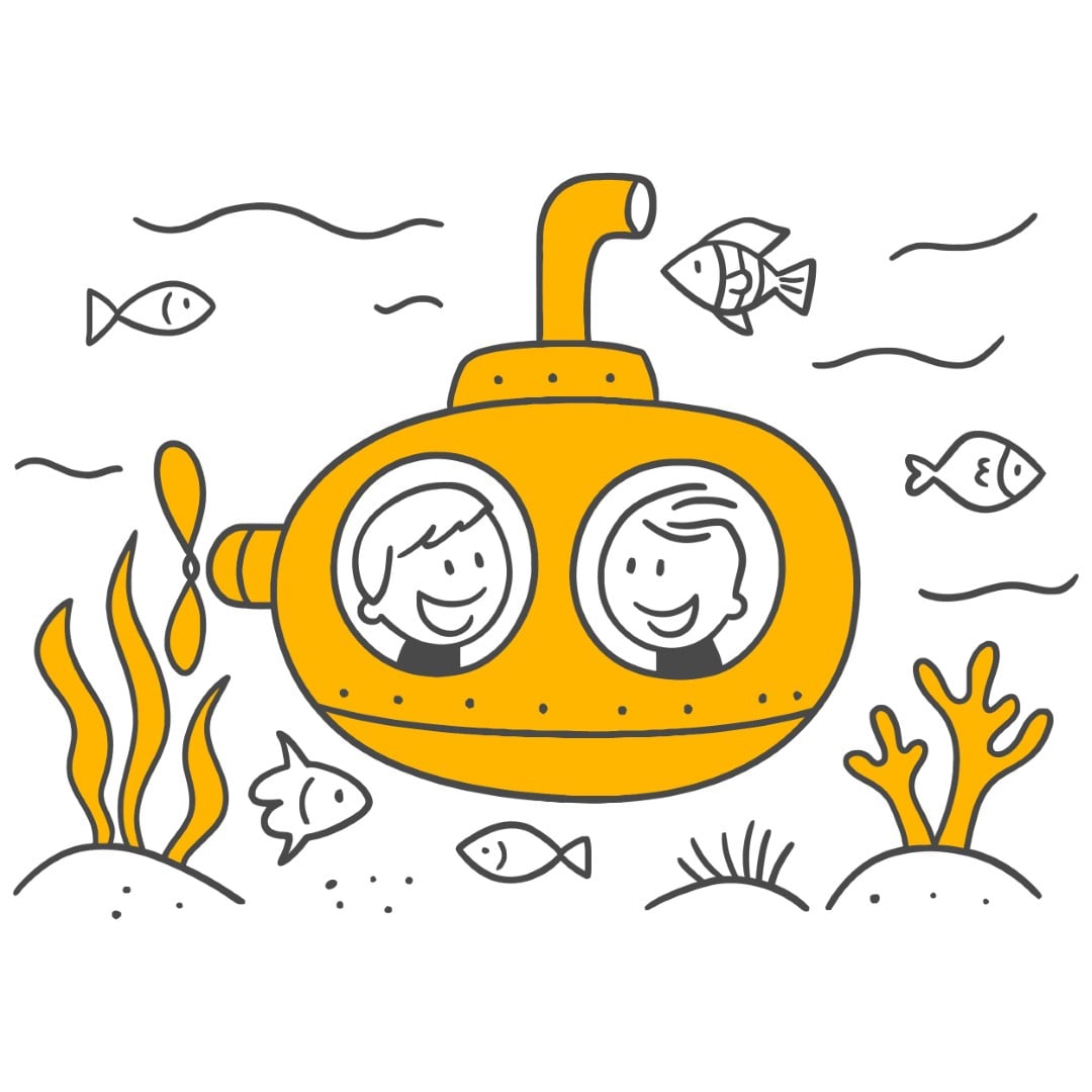 Two Passengers Experiencing Cheerful Moments While Exploring The Underwater World With A Shared Curiosity.
