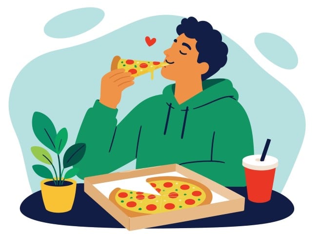 Man eating pizza slice.
