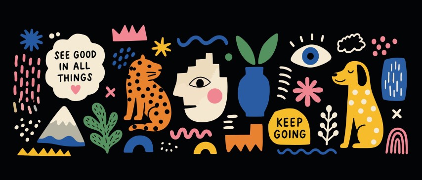 Positive thinking and creative inspiration symbols.