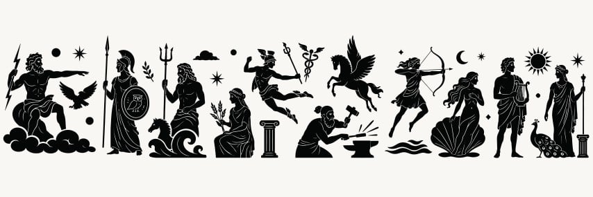 Ancient greek mythological gods and heroes collection.