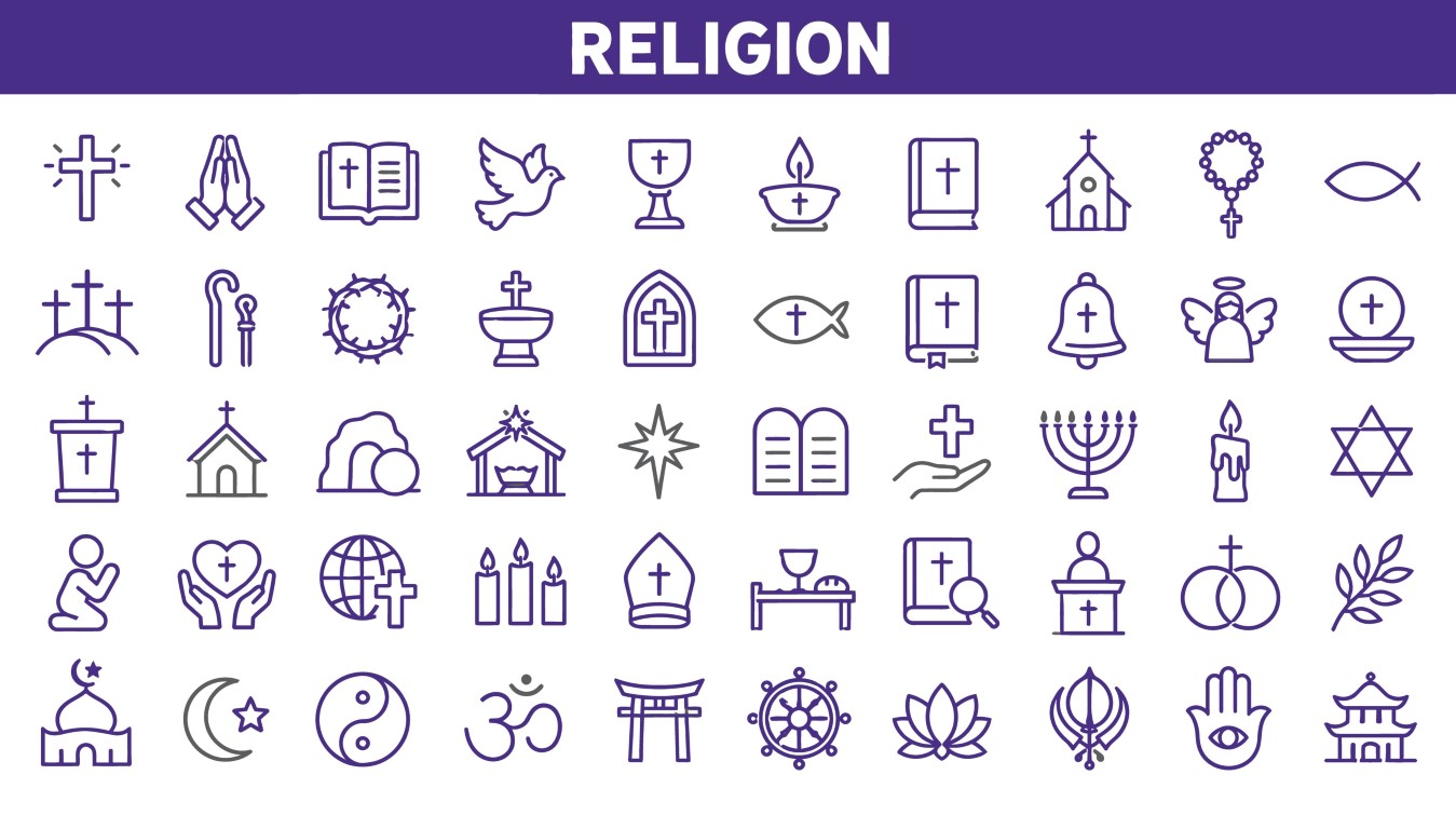 Religion spirituality and faith tradition icon set.