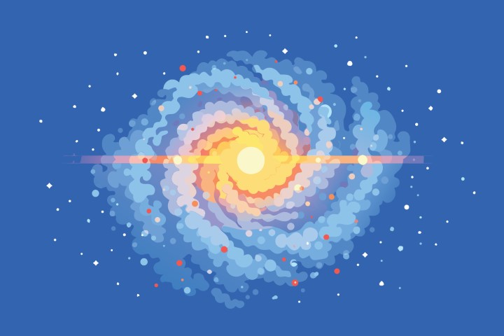 Glowing spiral galaxy with bright stars and cosmic dust in the deep universe.
