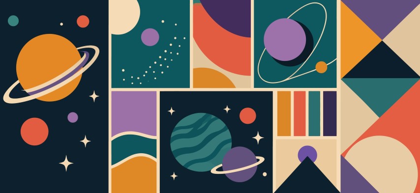 Modern geometric space and planet collage.